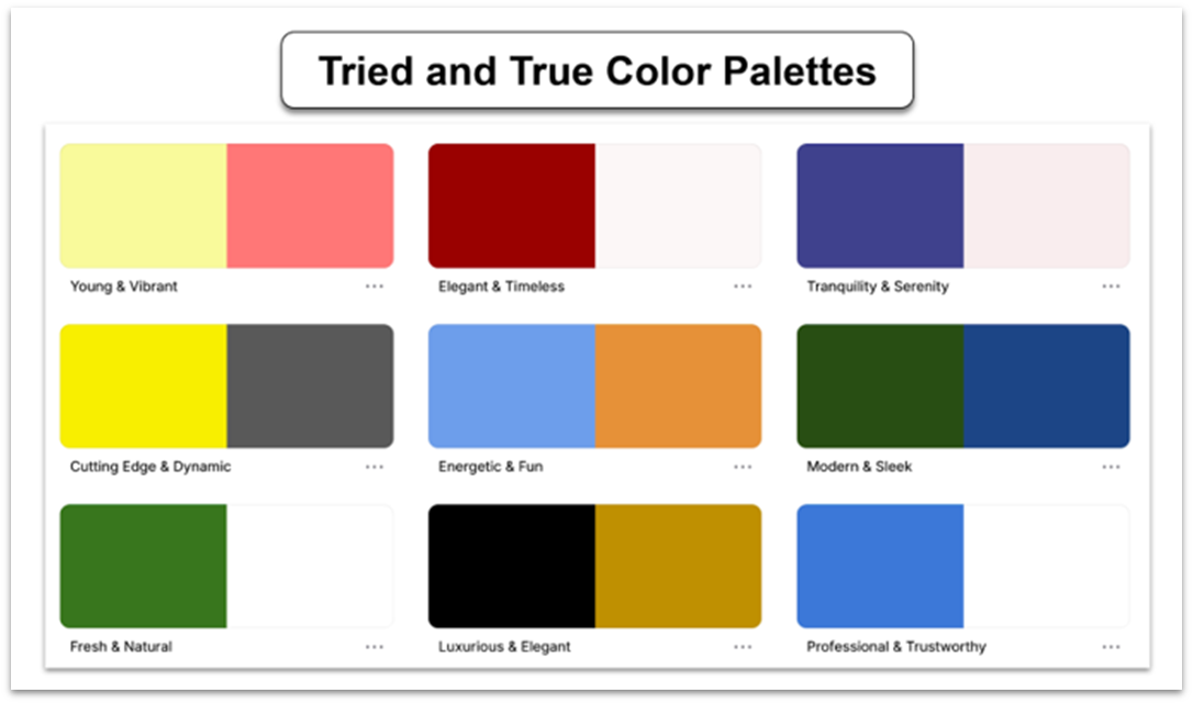 Wix Guide Quick Prep, tried and true color palettes