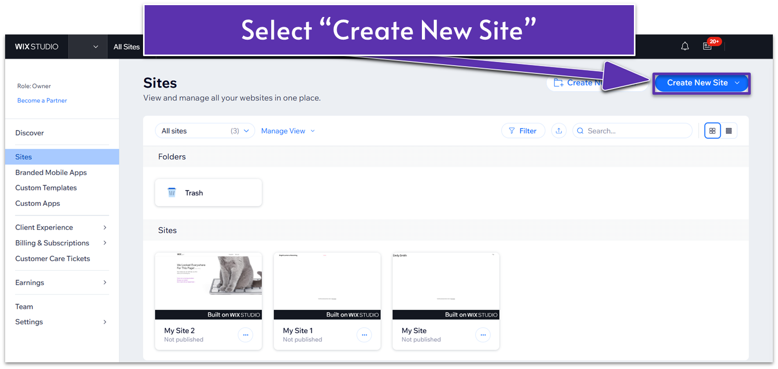 Wix Guide Quick Prep, creating a new site with Wix Studio