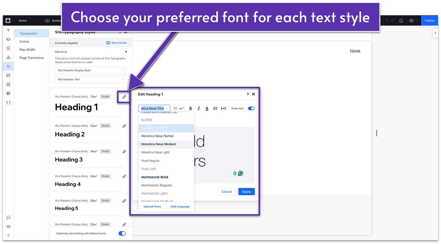 Wix Guide Quick Prep, changing a font from Site Styles Menu