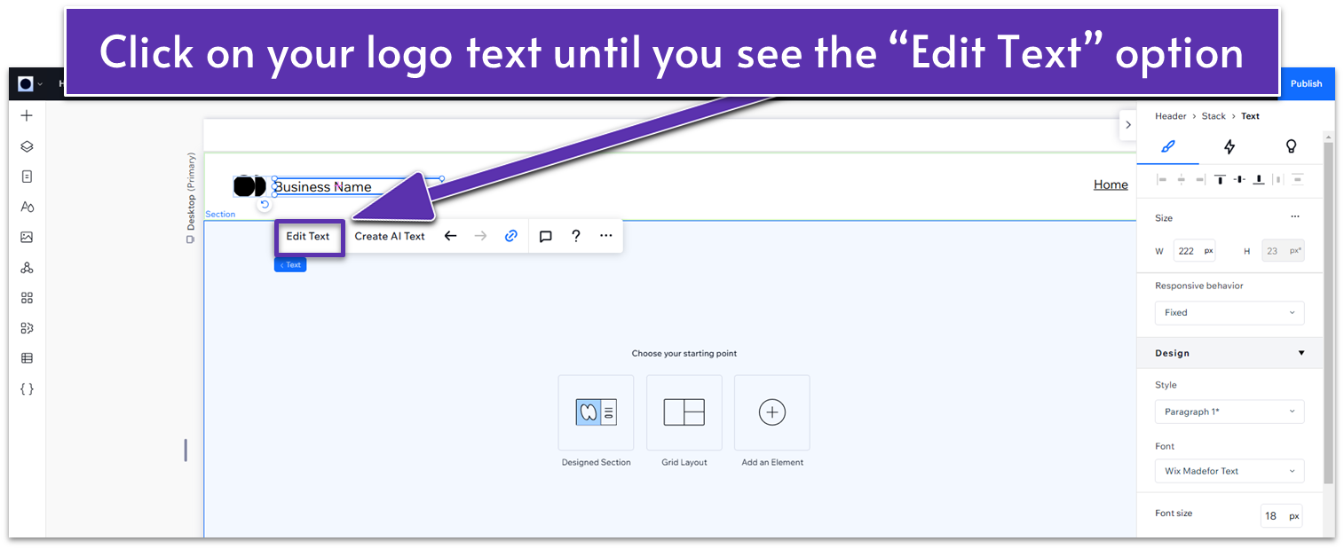 Wix Guide Quick Prep, editing logo text