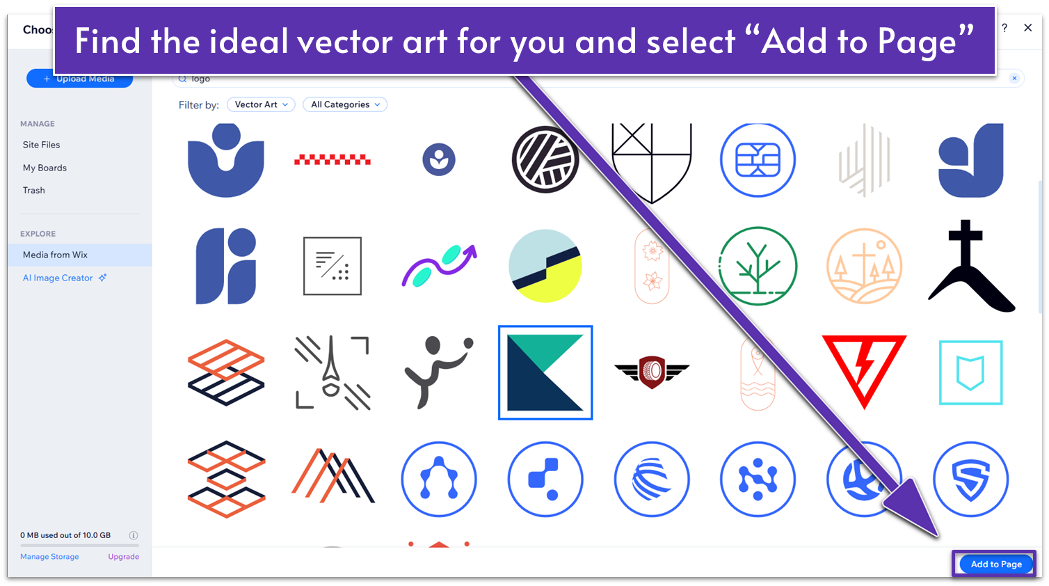 Wix Guide Quick Prep, Selecting logo vector art