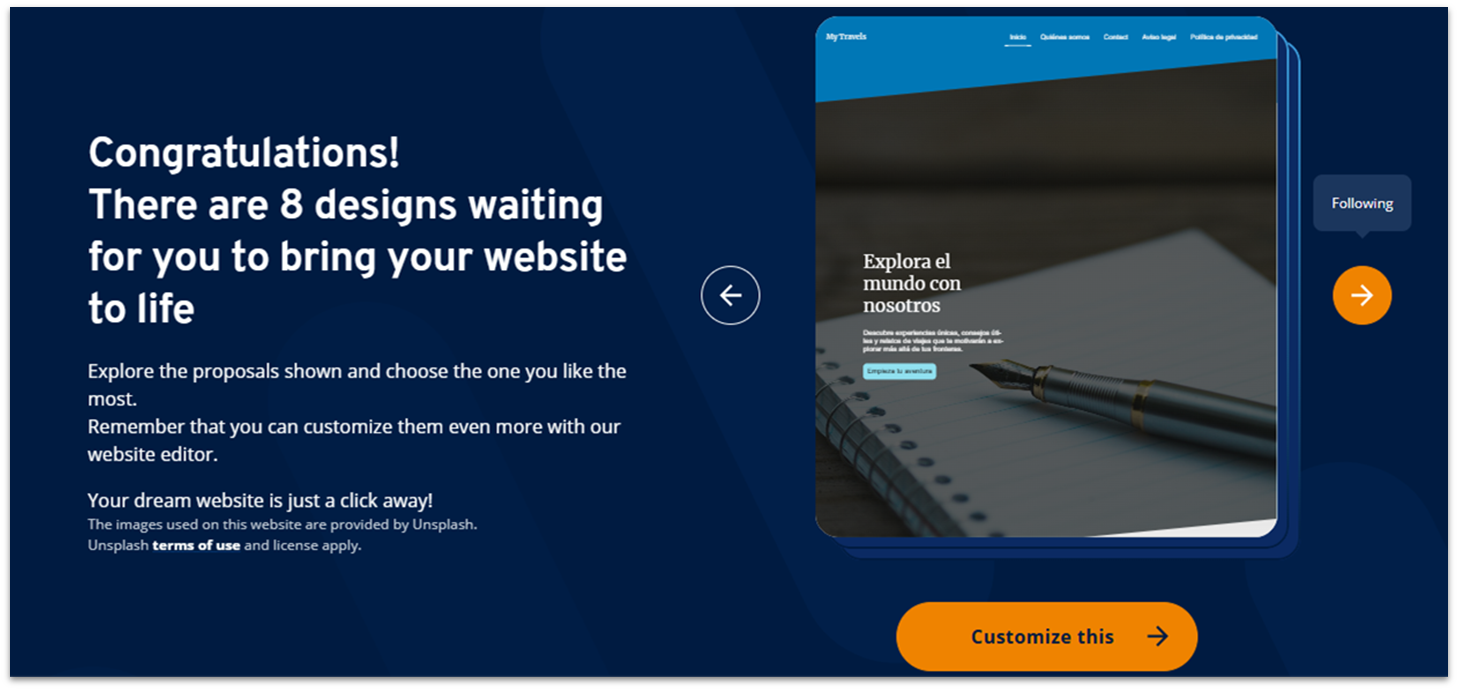 IONOS AI website generated options