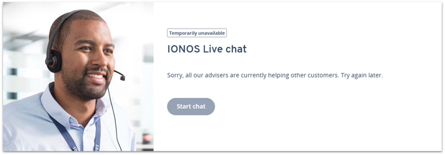 IONOS live chat unavailable