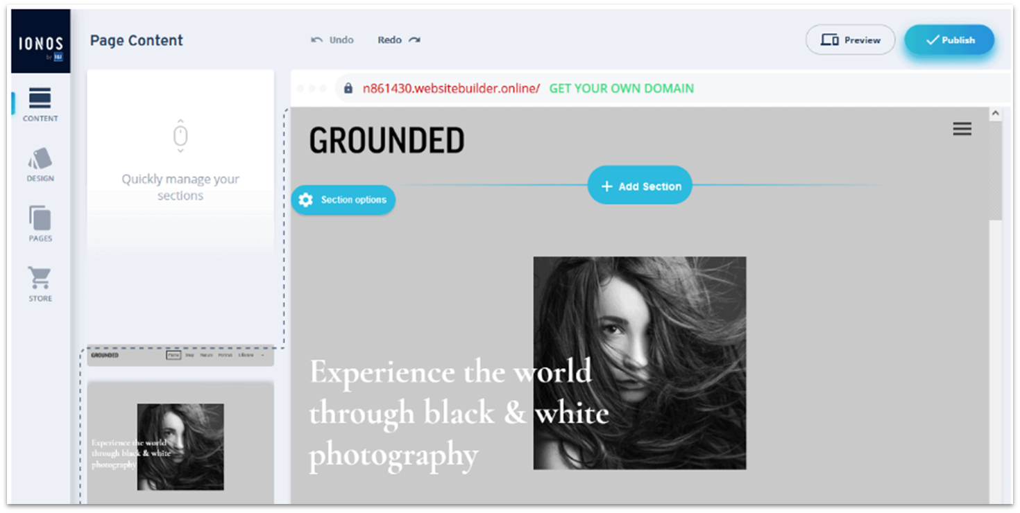 IONOS website builder editor
