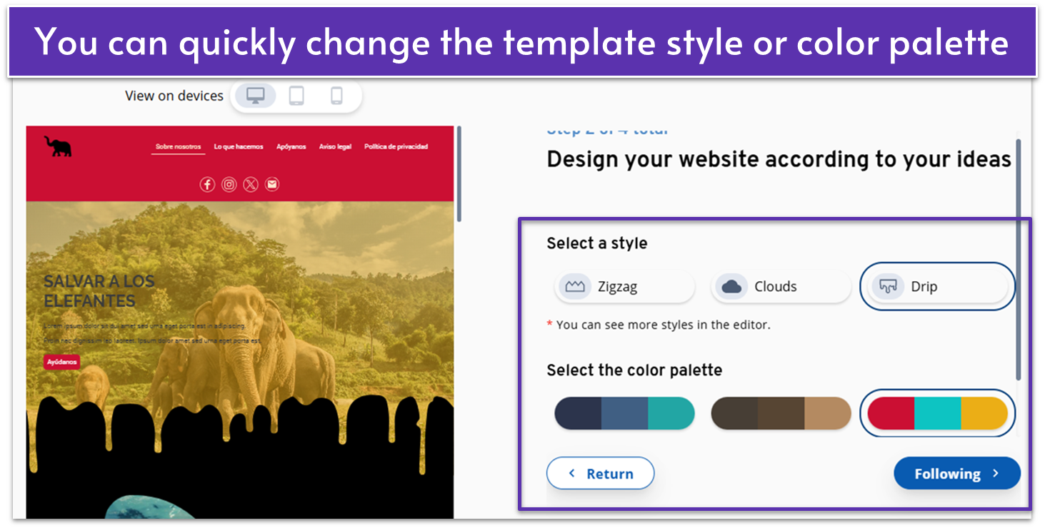 IONOS website builder color palette
