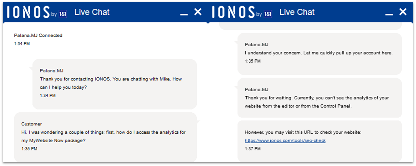 IONOS live chat support